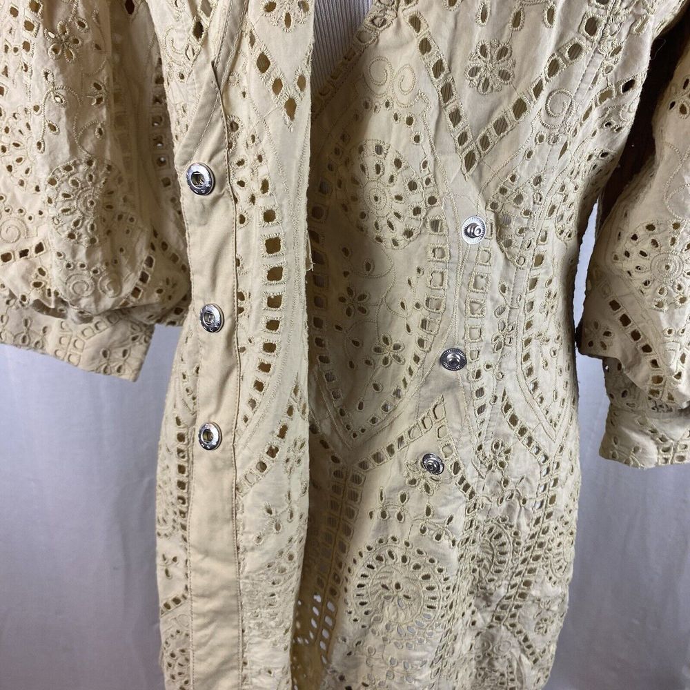 GANNI Size EU 38 US 6 Mini Dress Broderie Anglaise Cotton Balloon-sleeve Eyelet - Picture 6 of 10